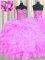 Lilac Ball Gowns Sweetheart Sleeveless Organza Floor Length Lace Up Beading and Ruffles Quince Ball Gowns