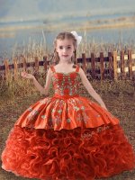Orange Red Sleeveless Sweep Train Embroidery Pageant Dress for Teens(SKU XBLD016-9BIZ)
