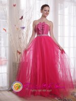 Orlando FL Graceful Strapless for Spring Quinceanera Dama Hot Pink A-Line/Princess Tulle Beading