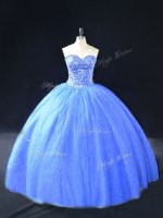 Exceptional Sweetheart Sleeveless Ball Gown Prom Dress Floor Length Beading Blue Tulle