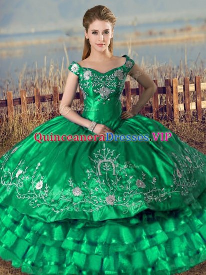 Captivating Green Lace Up Vestidos de Quinceanera Embroidery and Ruffled Layers Sleeveless Floor Length - Click Image to Close