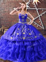 Customized Royal Blue Ball Gowns Sweetheart Sleeveless Organza Floor Length Lace Up Embroidery and Ruffled Layers 15 Quinceanera Dress(SKU PSSW1014MT-2BIZ)
