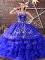 Customized Royal Blue Ball Gowns Sweetheart Sleeveless Organza Floor Length Lace Up Embroidery and Ruffled Layers 15 Quinceanera Dress