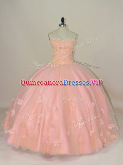 Luxury Pink Sweetheart Lace Up Hand Made Flower Quinceanera Dress Sleeveless - Click Image to Close