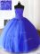 Royal Blue Ball Gowns Strapless Sleeveless Tulle Floor Length Lace Up Beading and Appliques Sweet 16 Quinceanera Dress