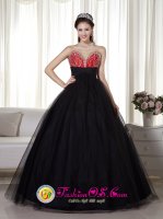 Fashionable Tull Black and Red Princess Beaded Sweetheart Huntington West virginia/WV Quinceanera Dress