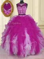 Fabulous Scoop Tulle Sleeveless Floor Length 15th Birthday Dress and Beading and Ruffles