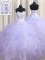 Pretty Floor Length Lace Up 15 Quinceanera Dress Lavender for Military Ball and Sweet 16 and Quinceanera with Beading and Ruffles