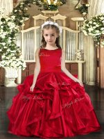 Ball Gowns Child Pageant Dress Red Scoop Organza Sleeveless Floor Length Lace Up