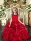 Ball Gowns Child Pageant Dress Red Scoop Organza Sleeveless Floor Length Lace Up