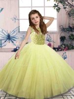 Fashionable Scoop Sleeveless Little Girl Pageant Dress Floor Length Beading Yellow Green Tulle(SKU PAG1191-1BIZ)