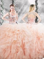 Smart Peach Sleeveless Tulle Lace Up Vestidos de Quinceanera for Military Ball and Sweet 16 and Quinceanera(SKU PSSW0628MTBIZ)