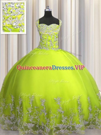 Fitting Tulle Sleeveless Floor Length 15 Quinceanera Dress and Beading and Appliques - Click Image to Close