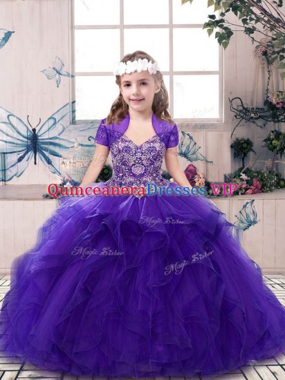 Most Popular Tulle Straps Sleeveless Lace Up Beading Little Girls Pageant Dress Wholesale in Purple - Click Image to Close