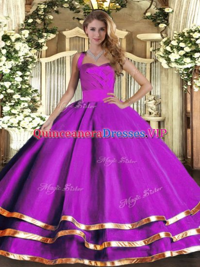 Pretty Floor Length Purple Quinceanera Gown Halter Top Sleeveless Lace Up - Click Image to Close