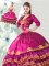 Fuchsia Lace Up Sweetheart Embroidery and Ruffled Layers Ball Gown Prom Dress Organza and Taffeta Sleeveless