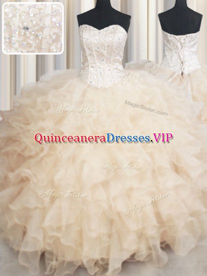 Sleeveless Beading and Ruffles Lace Up Quince Ball Gowns - Click Image to Close