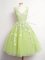 V-neck Sleeveless Vestidos de Damas Knee Length Lace Yellow Green Tulle