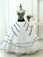 Sleeveless Floor Length Beading and Appliques Lace Up Sweet 16 Dresses with White