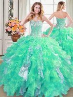 Fantastic Turquoise Sleeveless Floor Length Beading and Ruffles and Sequins Lace Up Quinceanera Gowns