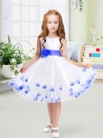 Classical White Zipper Little Girls Pageant Dress Wholesale Appliques and Belt Sleeveless Knee Length