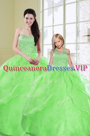 Organza Sleeveless Floor Length Quinceanera Gowns and Beading and Sequins