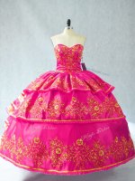 Captivating Hot Pink Quince Ball Gowns Organza Sleeveless Embroidery and Ruffled Layers(SKU PSSW0974-2BIZ)