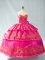 Captivating Hot Pink Quince Ball Gowns Organza Sleeveless Embroidery and Ruffled Layers
