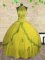 Yellow Ball Gowns Tulle Halter Top Sleeveless Beading Floor Length Lace Up Sweet 16 Quinceanera Dress