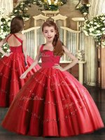 Sleeveless Lace Up Floor Length Beading Pageant Dress for Teens