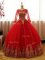 Floor Length Ball Gowns Long Sleeves Red Quince Ball Gowns Lace Up