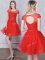 Scoop Mini Length Red Dama Dress Tulle Short Sleeves Appliques and Belt