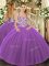 Purple Ball Gowns Straps Sleeveless Tulle Floor Length Lace Up Beading and Appliques Sweet 16 Quinceanera Dress