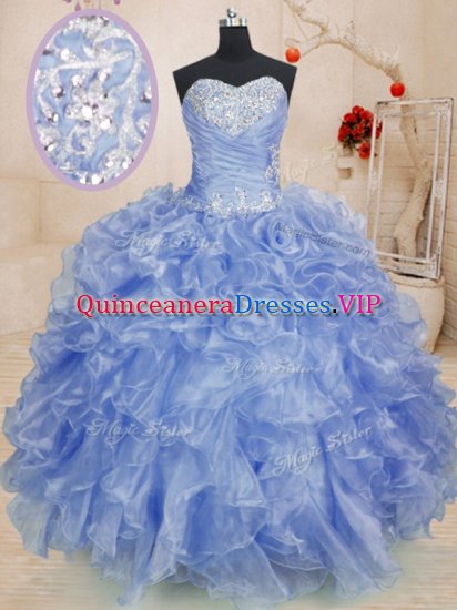 Sweetheart Sleeveless Zipper Ball Gown Prom Dress Light Blue Organza - Click Image to Close