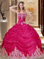 Hot Pink Lace Up Quinceanera Gowns Appliques and Embroidery and Pick Ups Sleeveless Floor Length