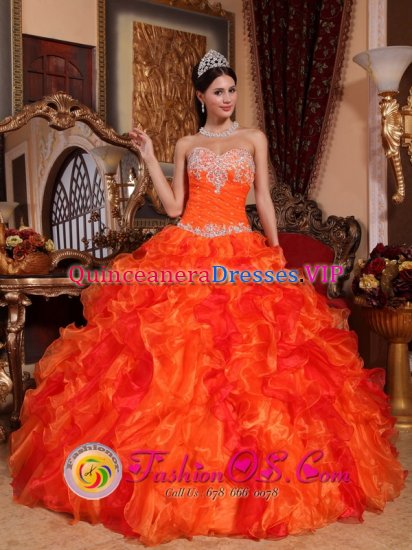 Greenville Alabama/AL Orange Quinceanera Dress With Sweetheart Neckline Beaded and Embroidery Decorate Multi-color Ruffles - Click Image to Close