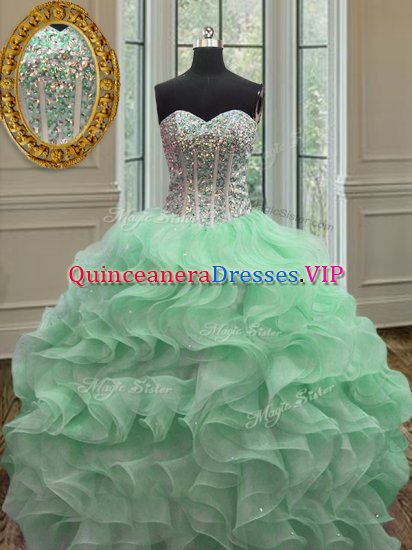 Ideal Ruffles Military Ball Dresses For Women Apple Green Lace Up Sleeveless Floor Length - Click Image to Close