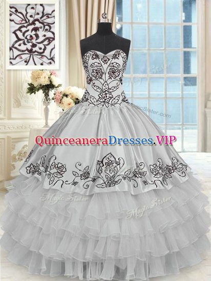 Admirable Halter Top Grey Sleeveless Beading and Embroidery and Ruffled Layers Floor Length Quince Ball Gowns - Click Image to Close