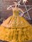 Custom Made Gold Sleeveless Floor Length Embroidery and Ruffled Layers Lace Up 15th Birthday Dress