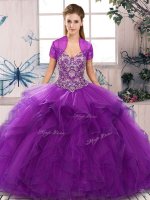 Latest Purple Ball Gowns Tulle Off The Shoulder Sleeveless Beading and Ruffles Floor Length Lace Up Quinceanera Gown(SKU SJQDDT2085002-8BIZ)