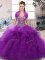 Latest Purple Ball Gowns Tulle Off The Shoulder Sleeveless Beading and Ruffles Floor Length Lace Up Quinceanera Gown
