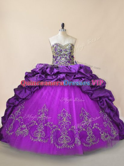 Adorable Taffeta and Tulle Sweetheart Sleeveless Brush Train Lace Up Beading and Pick Ups Sweet 16 Dresses in Purple - Click Image to Close