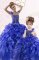 Elegant One Shoulder Floor Length Royal Blue Sweet 16 Dresses Organza Sleeveless Beading and Ruffles