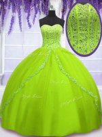 Perfect Yellow Green Tulle Lace Up Ball Gown Prom Dress Sleeveless Floor Length Beading