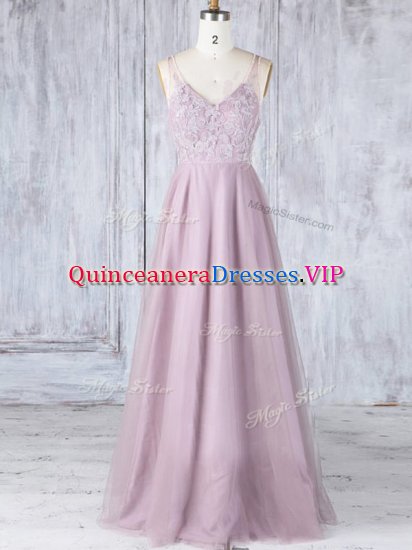 Pink Clasp Handle Damas Dress Lace Sleeveless Floor Length - Click Image to Close