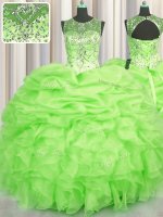 See Through Ball Gowns Beading and Ruffles and Pick Ups Sweet 16 Dress Lace Up Organza Sleeveless Floor Length(SKU PSSW0457-2BIZ)