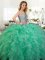 Glamorous Green Organza Lace Up Sweetheart Sleeveless Floor Length Quinceanera Gown Beading and Ruffles