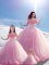 Spectacular Baby Pink Lace Up Off The Shoulder Hand Made Flower Sweet 16 Dress Tulle Sleeveless Brush Train