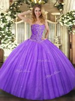 Gorgeous Floor Length Lavender Quinceanera Dress Tulle Sleeveless Beading