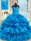 Gorgeous Sleeveless Floor Length Beading and Ruffles Lace Up Vestidos de Quinceanera with Baby Blue